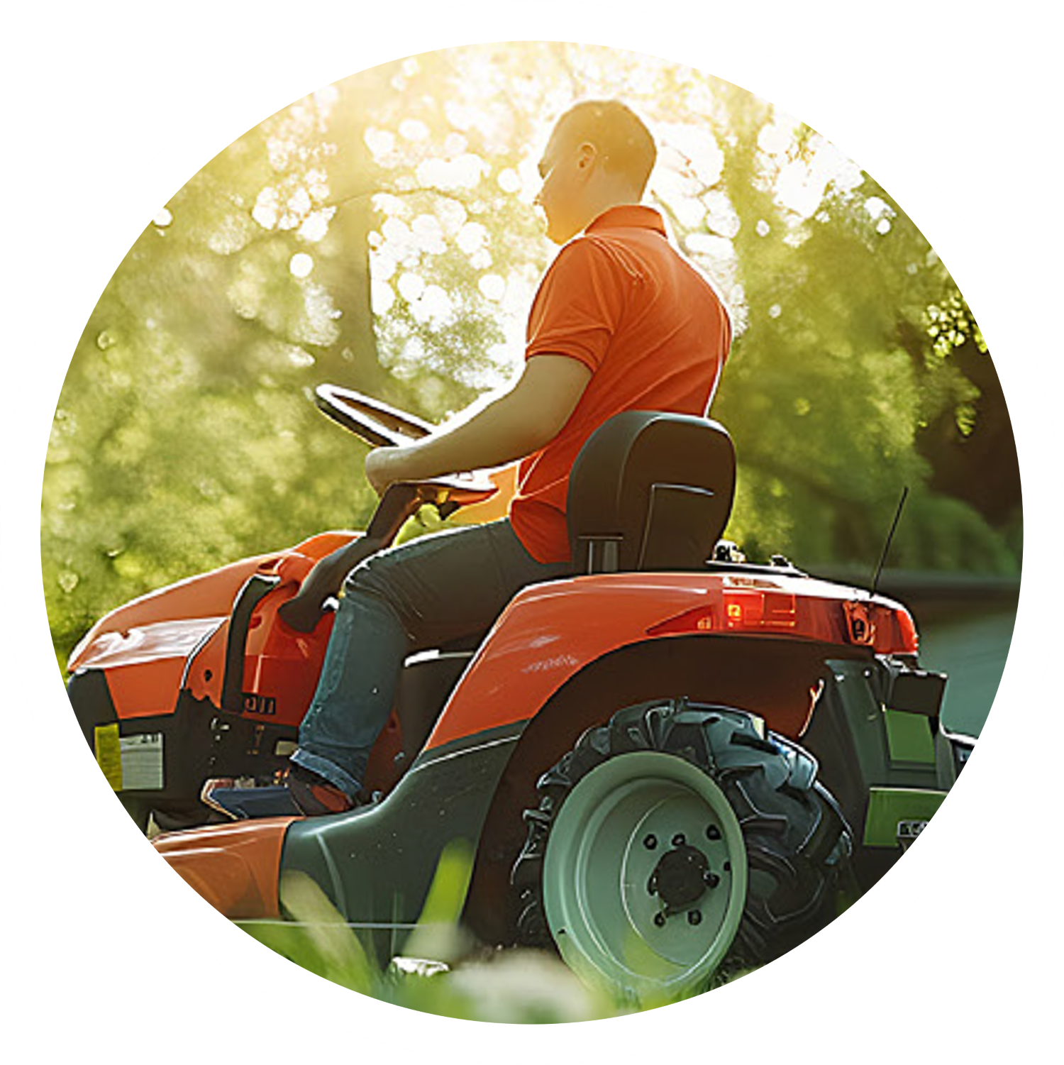 Circular Image of man on lawnmower